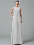 A-Line/Princess Scoop Ruched Sleeveless Long Chiffon Bridesmaid Dresses TPP0005442