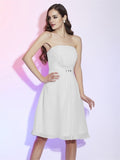 Sheath/Column Strapless Sleeveless Ruched Short Chiffon Bridesmaid Dresses TPP0005377