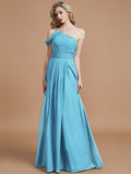 A-Line/Princess One-Shoulder Floor-Length Chiffon Sleeveless Bridesmaid Dresses TPP0005381