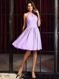 A-Line/Princess High Neck Pleats Sleeveless Short Chiffon Bridesmaid Dresses TPP0005261