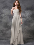 A-line/Princess Spaghetti Straps Sleeveless Long Ruffles Chiffon Bridesmaid Dresses TPP0005431