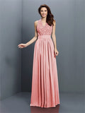 A-Line/Princess V-neck Applique Sleeveless Long Chiffon Bridesmaid Dresses TPP0005255