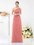 Sheath/Column One-Shoulder Sleeveless Long Satin Bridesmaid Dresses TPP0005457