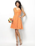 A-Line/Princess Straps Lace Sleeveless Short Bridesmaid Dresses TPP0005042