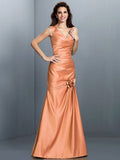 A-Line/Princess V-neck Pleats Sleeveless Long Satin Bridesmaid Dresses TPP0005497