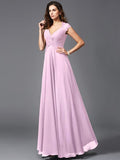 A-Line/Princess V-neck Sleeveless Long Chiffon Bridesmaid dresses TPP0005278