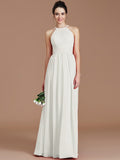 A-Line/Princess Halter Sleeveless Ruched Floor-Length Chiffon Bridesmaid Dresses TPP0005272