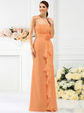 Sheath/Column Strapless Hand-Made Flower Sleeveless Long Chiffon Bridesmaid Dresses TPP0005538