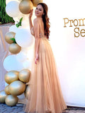 A-Line/Princess Tulle Spaghetti Straps Sleeveless Beading Floor-Length Dresses TPP0001409