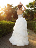 A-Line/Princess Sweetheart Beading Sleeveless High Low Organza Wedding Dresses TPP0006009