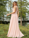 A-Line/Princess Chiffon Lace V-neck Sleeveless Floor-Length Bridesmaid Dresses TPP0004989