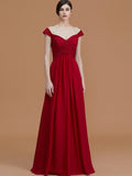 A-Line/Princess V-neck Sleeveless Floor-Length Lace Chiffon Bridesmaid Dresses TPP0005569