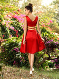 A-Line/Princess V-neck Pleats Sash/Ribbon/Belt Sleeveless Short Satin Bridesmaid Dresses TPP0005718