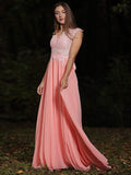 A-Line/Princess Chiffon Lace V-neck Sleeveless Sweep/Brush Train Dresses TPP0004823