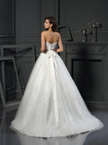 Ball Gown Strapless Applique Sleeveless Long Net Wedding Dresses TPP0006588