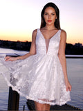 A-Line/Princess Lace Applique V-neck Sleeveless Short/Mini Homecoming Dresses TPP0004821