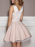 A-Line/Princess Satin Applique V-neck Sleeveless Short/Mini Homecoming Dress TPP0003211