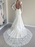 Trumpet/Mermaid Scoop Long Sleeves Court Train Lace Wedding Dresses TPP0006244