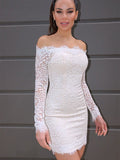 Sheath/Column Long Sleeves Off-the-Shoulder Lace Short/Mini Homecoming Dresses TPP0004231
