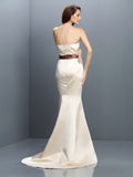 Trumpet/Mermaid Strapless Sash/Ribbon/Belt Sleeveless Long Satin Bridesmaid Dresses TPP0005414