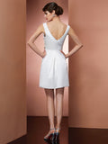 A-Line/Princess Straps Sleeveless Beading Short Satin Bridesmaid Dresses TPP0005703