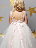 A-Line/Princess Tulle Scoop Sleeveless Sash/Ribbon/Belt Floor-Length Flower Girl Dresses TPP0007891