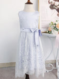 A-Line/Princess Lace Bowknot Scoop Sleeveless Tea-Length Flower Girl Dresses TPP0007934