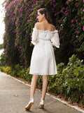 A-Line/Princess Off-the-Shoulder Beading 1/2 Sleeves Short Chiffon Wedding Dresses TPP0006484
