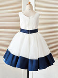 A-Line/Princess Knee-Length Scoop Bowknot Sleeveless Satin Flower Girl Dresses TPP0007866
