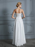 A-Line/Princess Sweetheart Sleeveless Beading Asymmetrical Tulle Wedding Dresses TPP0006546