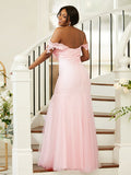 Sheath/Column Stretch Crepe Lace Off-the-Shoulder Sleeveless Floor-Length Bridesmaid Dresses TPP0004970