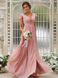 A-Line/Princess Chiffon Ruffles V-neck Sleeveless Sweep/Brush Train Bridesmaid Dresses TPP0004927