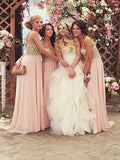 A-Line/Princess V-neck Sleeveless Floor-Length Sequin Chiffon Bridesmaid Dresses TPP0005348