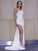 Sheath/Column Satin Ruched One-Shoulder Sleeveless Sweep/Brush Train Wedding Dresses TPP0006584
