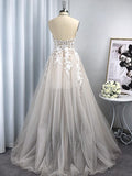 A-Line/Princess Tulle Applique Sweetheart Sleeveless Sweep/Brush Train Wedding Dresses TPP0006030