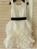 A-line/Princess Sleeveless Scoop Bowknot Tea-Length Chiffon Flower Girl Dresses TPP0007834