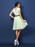 A-Line/Princess Bateau Pleats Sleeveless Short Chiffon Bridesmaid Dresses TPP0005550