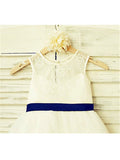 A-line/Princess Scoop Sleeveless Bowknot Tea-Length Tulle Flower Girl Dresses TPP0007833