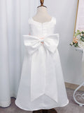 A-Line/Princess Satin Hand-Made Flower Square Sleeveless Tea-Length Flower Girl Dresses TPP0007938
