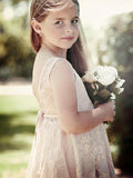 A-Line/Princess Sleeveless Scoop Knee-Length Ruffles Lace Flower Girl Dresses TPP0007591