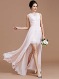 A-Line/Princess Jewel Sleeveless Ruched Floor-Length Chiffon Bridesmaid Dresses TPP0005593