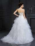 Ball Gown Strapless Beading Sleeveless Long Organza Wedding Dresses TPP0006430