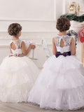 Ball Gown Scoop Sleeveless Lace Floor-Length Tulle Flower Girl Dresses TPP0007581