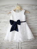 A-line/Princess Scoop Sleeveless Bowknot Tea-Length Lace Flower Girl Dresses TPP0007816
