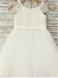 A-line/Princess Scoop Sleeveless Lace Knee-Length Tulle Flower Girl Dresses TPP0007585