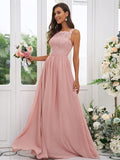 A-Line/Princess Chiffon Applique Square Sleeveless Floor-Length Bridesmaid Dresses TPP0004921