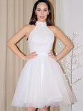 A-Line/Princess Sleeveless Halter Beading Tulle Short/Mini Homecoming Dresses TPP0004170