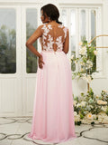 A-Line/Princess Chiffon Applique Scoop Sleeveless Floor-Length Bridesmaid Dresses TPP0004918