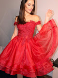 Ball Gown Off-the-Shoulder Cut Short With Applique Organza Homecoming Dresses TPP0004111