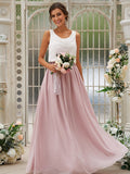 A-Line/Princess Chiffon Ruffles Scoop Sleeveless Floor-Length Bridesmaid Dresses TPP0004949